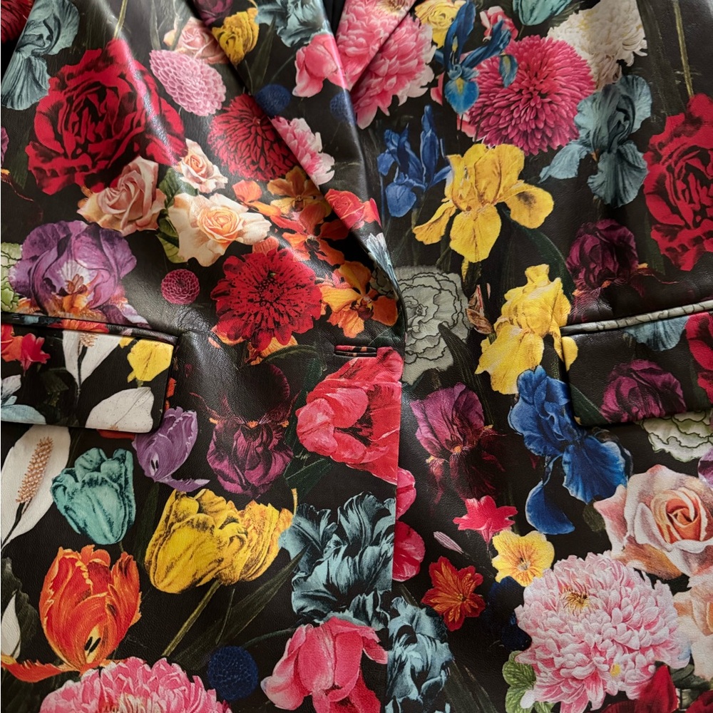 Floral Print Women's Blazer Jacket - Black Multi - Picture 4 of 7